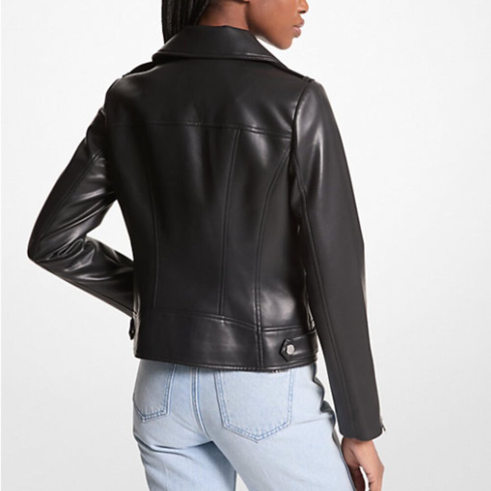 Michael Kors Women's Vegan Leather Moto Jacket Black Size Large NWT - Picture 2 of 14